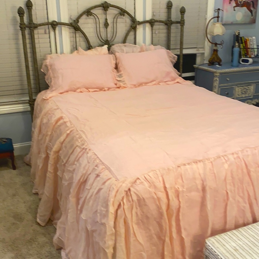 Beautiful pink linen bedspread